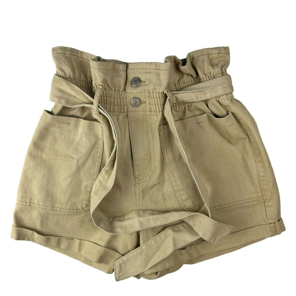 NWT Forever 21 High Waisted Paperbag Shorts size Small Tan 100% cotton pleated